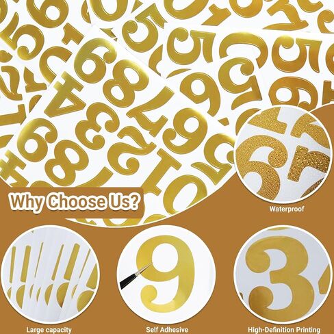 8 Sheets 2 Inch Gold Number Stickers, Adhesive and Waterproof 0-9 Numbers Sticker Decals for Mailbox Inventory Office Classification and Outdoor in Saudi Arabia