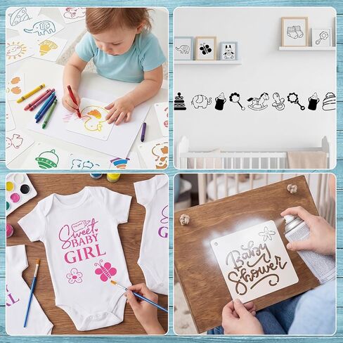 WSICSE 60 Pieces Baby Shower Stencils for Painting, 5x5in & 3x3in Onesie Stencil Mixed Animals Pattern, Reusable Baby Painting Stencils for DIY Baby Bibs Bodysuit Shoes Clothes Decoration in Saudi Arabia