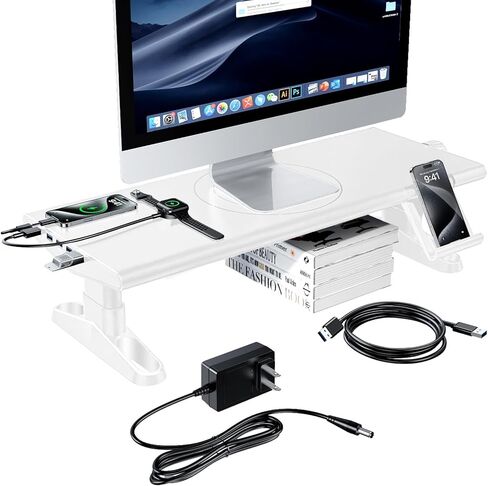 Computer Monitor Stand Riser for Desk with Usb Hub Charging,30W/5Gbps Usb C Docking Station with Power,4.4-5.7''Freely Height Adjustable with Phone Holder,Monitor Stands Riser for PC,Laptop,Printer,TV in Saudi Arabia