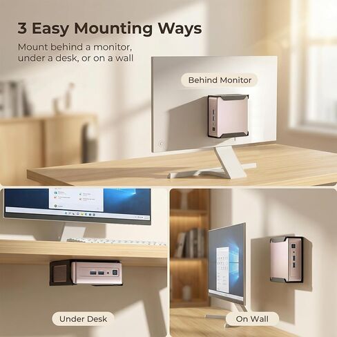 حامل كمبيوتر صغير معدني لـ GEEKOM A5، AE7، AE8، IT8، IT11، IT12، IT3، IT15 Mini PC، Vesa/Wall/Under Desk، لـ GEEKOM Mini PC Wall Mount، سهل التركيب، أسود in Kuwait