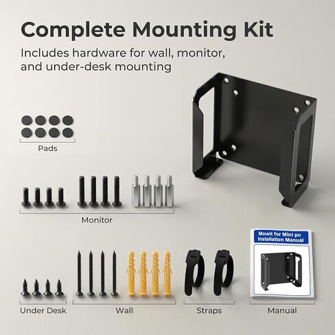 حامل كمبيوتر صغير معدني لـ GEEKOM A5، AE7، AE8، IT8، IT11، IT12، IT3، IT15 Mini PC، Vesa/Wall/Under Desk، لـ GEEKOM Mini PC Wall Mount، سهل التركيب، أسود in Kuwait
