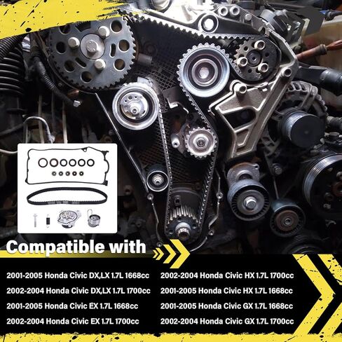 Timing Belt Kit with Water Pump for 2001 2002 2003 2004 2005 Honda Civic 1.7L L4 SOHC 16V Engine Replaces # TCK312 WP4034 in Saudi Arabia