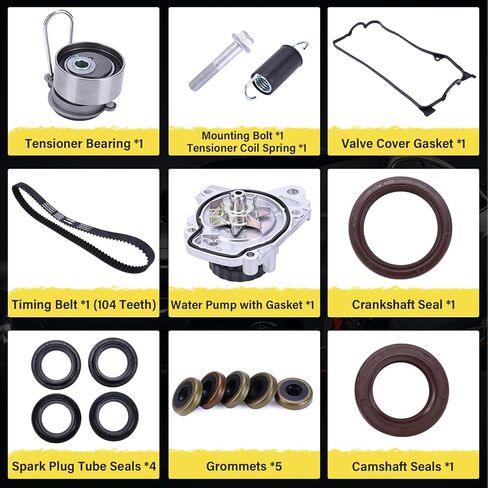 Timing Belt Kit with Water Pump for 2001 2002 2003 2004 2005 Honda Civic 1.7L L4 SOHC 16V Engine Replaces # TCK312 WP4034 in Saudi Arabia