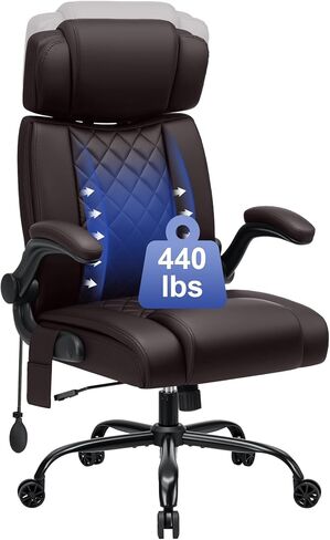 Big and Tall Office Chair 450lbs Heavy Duty Ergonomic Executive Desk Chair with Adjustable Lumbar Support High Back Home Computer Leather Chair with Padded Flip-up Arms for Heavy People Black in Saudi Arabia