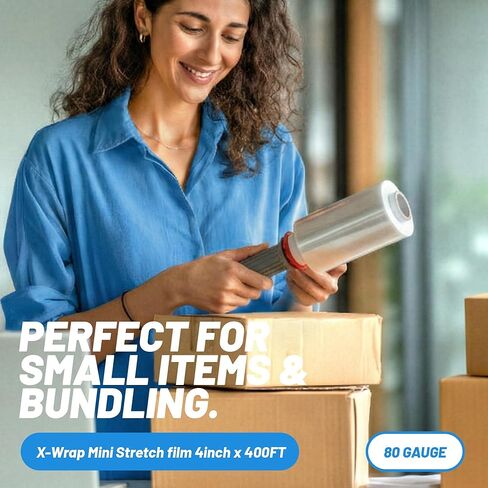 PRO 1000 Stretch Wrap with Rotating Handles, 15 Inch x 1000 Ft 70 Gauge, 4 Rolls, Bonus 4 Inch Mini Rolls & Safety Cutter, Heavy Duty Moving Pallet Film Kit in Saudi Arabia