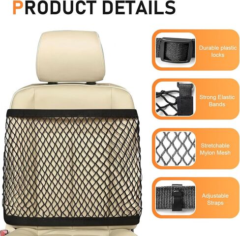Car Front Seat Organizer, Passenger Seat Elastic Organizer Net with Buckle, Multifunctional Storage Net for Phone, Bottles, Toys, Universal for Cars, Trucks, SUVs (Black) in Kuwait