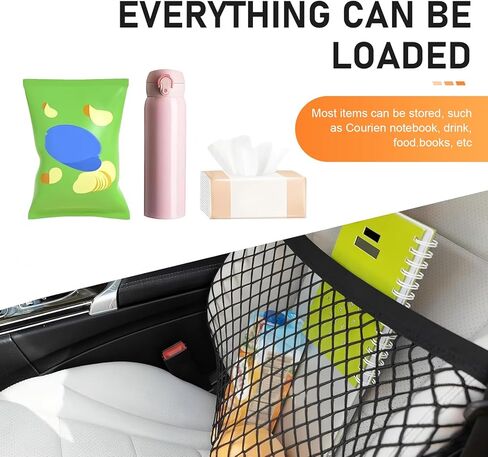 Car Front Seat Organizer, Passenger Seat Elastic Organizer Net with Buckle, Multifunctional Storage Net for Phone, Bottles, Toys, Universal for Cars, Trucks, SUVs (Black) in Kuwait