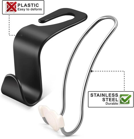 Heavy Duty Car Seat Headrest Hooks for Purse, Backpack Grocery Bags-2 PackMetal Auto Backseat Organizer with Non-Slip Rubber Covers – Multi-Purpose Hanging Hooks for Home, Office & Door in Saudi Arabia