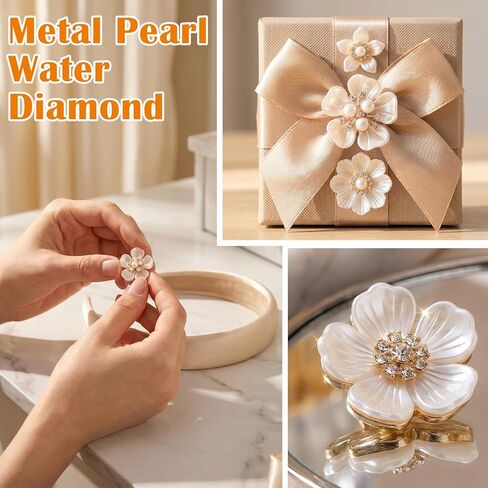 42pcs Flower Pearl Rhinestone Buttons, Glitter Rhinestone Buttons Decorations, Faux Pearl Flower Embellishments Supplies for DIY Wedding Dresses, Evening Gowns, Wedding Bouquets- White in Kuwait