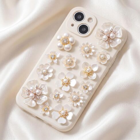 42pcs Flower Pearl Rhinestone Buttons, Glitter Rhinestone Buttons Decorations, Faux Pearl Flower Embellishments Supplies for DIY Wedding Dresses, Evening Gowns, Wedding Bouquets- White in Kuwait