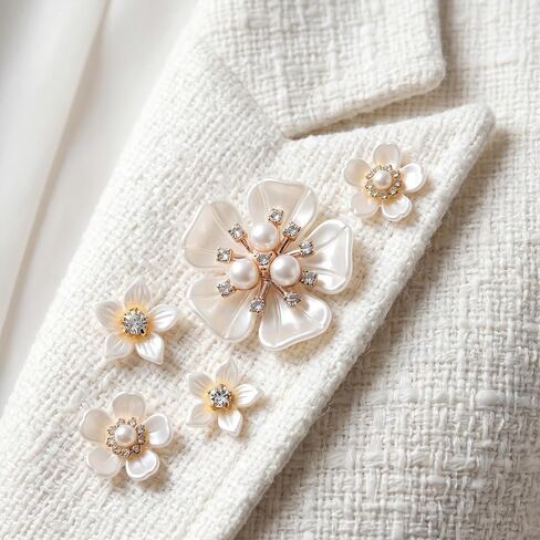 42pcs Flower Pearl Rhinestone Buttons, Glitter Rhinestone Buttons Decorations, Faux Pearl Flower Embellishments Supplies for DIY Wedding Dresses, Evening Gowns, Wedding Bouquets- White in Kuwait