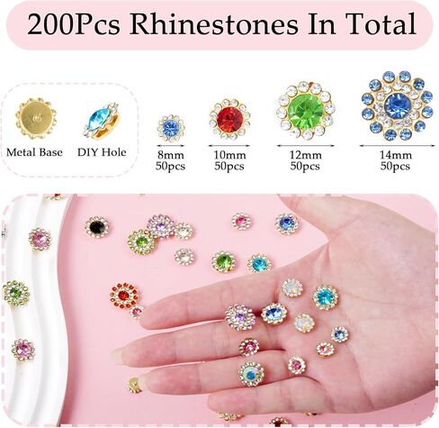 200Pcs Sew on Rhinestones for Bedazzling, 8/10/12/14MM Mixed Colors Crystal Glass Flatback Rhinestones Large Gems for Crafting Clothes Shoes Hats Bags Decor DIY Gift in Kuwait