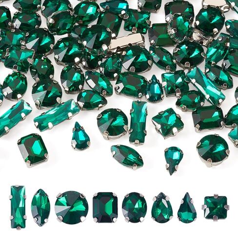 80Pcs Crystal Sew on Rhinestones Hot Pink Bedazzling Gems Mixed Shapes Flatback Sew on Gems with Silver Claw for Clothes DIY Craft Shoes Dress Jewelry Making in Saudi Arabia