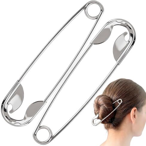 PAGOW 2 Pcs Large Metal French Hair Pin, Silver Oversized Safety Pin Hair Sticks for Women, Funny Decorative Hair Clips Barrettes Buns Accessories for Daily, Party in Kuwait
