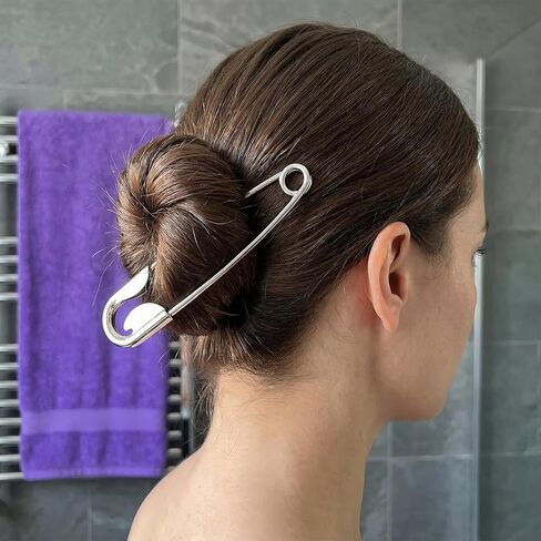 PAGOW 2 Pcs Large Metal French Hair Pin, Silver Oversized Safety Pin Hair Sticks for Women, Funny Decorative Hair Clips Barrettes Buns Accessories for Daily, Party in Kuwait