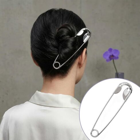 PAGOW 2 Pcs Large Metal French Hair Pin, Silver Oversized Safety Pin Hair Sticks for Women, Funny Decorative Hair Clips Barrettes Buns Accessories for Daily, Party in Kuwait