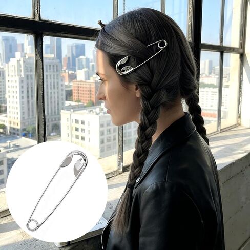 PAGOW 2 Pcs Large Metal French Hair Pin, Silver Oversized Safety Pin Hair Sticks for Women, Funny Decorative Hair Clips Barrettes Buns Accessories for Daily, Party in Kuwait