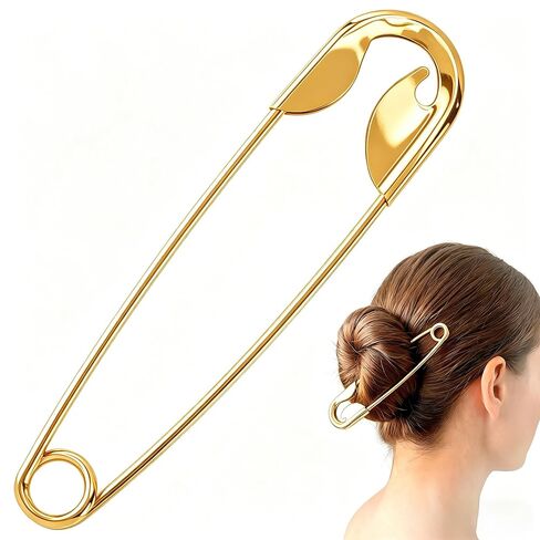 PAGOW 2 Pcs Large Metal French Hair Pin, Silver Oversized Safety Pin Hair Sticks for Women, Funny Decorative Hair Clips Barrettes Buns Accessories for Daily, Party in Kuwait