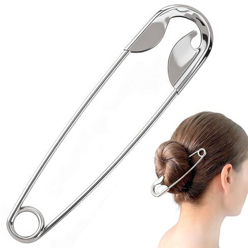 PAGOW 2 Pcs Large Metal French Hair Pin, Silver Oversized Safety Pin Hair Sticks for Women, Funny Decorative Hair Clips Barrettes Buns Accessories for Daily, Party in Kuwait