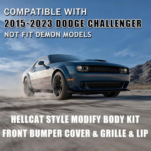 Modified Front Bumper Body Kit Fit For 2015-2023 Dodge Challenger Hellcat Style Full Front Bumper Cover & Grille & Lip & Fog Light Covers Kit Replacement in Kuwait