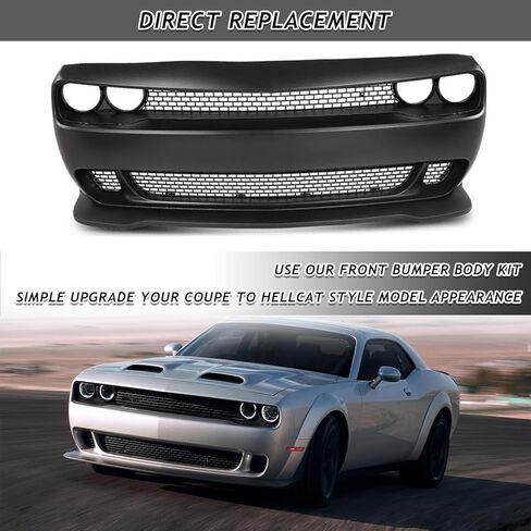 Modified Front Bumper Body Kit Fit For 2015-2023 Dodge Challenger Hellcat Style Full Front Bumper Cover & Grille & Lip & Fog Light Covers Kit Replacement in Kuwait
