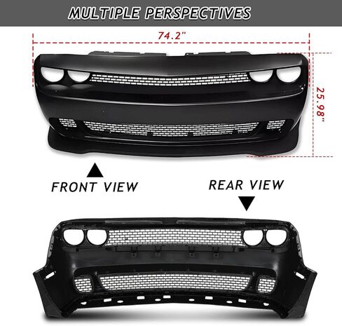 Modified Front Bumper Body Kit Fit For 2015-2023 Dodge Challenger Hellcat Style Full Front Bumper Cover & Grille & Lip & Fog Light Covers Kit Replacement in Kuwait