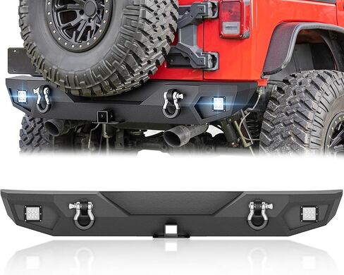 YZONA for JL JLU المصد الخلفي متوافق مع 2018 2019 2020 2021 2022 2023 2024 2025 2026 Jeep Wrangler JL JLU Unlimited (2/4 أبواب) مع درع قابل للطلاء، مصابيح LED 18 وات، مستقبل وصلة 2 بوصة وحلقات على شكل حرف D in Kuwait