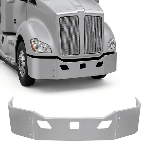 مجموعة المصد الأمامي HECASA 3 قطع متوافقة مع 2011-2022 Kenworth T680 الجيل الأول مع فتحات سحب 2x وفتحات مستشعر رادار مخصصة مع أقواس فولاذية كروم فضي in Kuwait