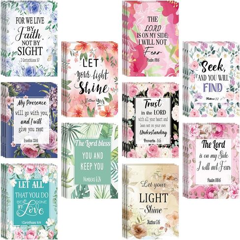 Qeeenar 100 Pcs Mini Colorful Floral Bible Verse Notebooks Christian Gift Bible Journal Religious Motivational Notepads Kraft Verse Scripture Mother's Day Gifts for Women Men Office School in Kuwait