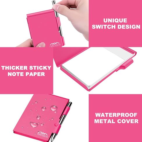 amassan Metal Small Notebook, Mini Notepad, Small Pocket Notepad Aluminum Note Case with Mini Metal Pen and 60-Page Sheets - Memo Books Note Pads (2pcs-Pink+Magenta) in Kuwait