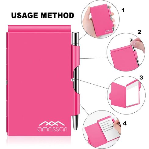 amassan Metal Small Notebook, Mini Notepad, Small Pocket Notepad Aluminum Note Case with Mini Metal Pen and 60-Page Sheets - Memo Books Note Pads (2pcs-Pink+Magenta) in Kuwait