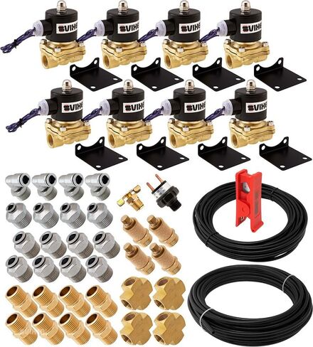 Vixen Air 1/2 "NPT Air Ride Suspension صمامات هواء كهربائية عالية التدفق / ملفات لولبية 210 PSI أربع زوايا مع تركيبات وخراطيم VXK1204H in Kuwait