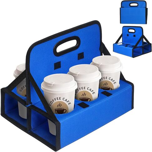 BOHEMIABY Drink Carrier with Handle Reusable, 6 Cup Portable Drink Carrier, Foldable Cup Coffee Carrier, Carry Cocktails、Safely Secures Hot and Cold Beverages-for Delivery and Take Out(Black) in Saudi Arabia