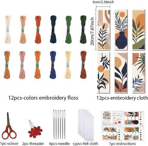 FREEBLOSS 12 Set Cross Stitch Bookmark Kit 11 CT Stamped Cross Stitch Kit DIY Embroidery Bookmark Kits for Adult Beginners with Instructions 6 x 20 cm/8" x 2.4", Bohemia Pattern in Kuwait