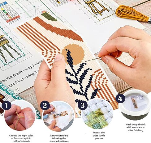 FREEBLOSS 12 Set Cross Stitch Bookmark Kit 11 CT Stamped Cross Stitch Kit DIY Embroidery Bookmark Kits for Adult Beginners with Instructions 6 x 20 cm/8" x 2.4", Bohemia Pattern in Kuwait