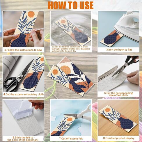 FREEBLOSS 12 Set Cross Stitch Bookmark Kit 11 CT Stamped Cross Stitch Kit DIY Embroidery Bookmark Kits for Adult Beginners with Instructions 6 x 20 cm/8" x 2.4", Bohemia Pattern in Kuwait