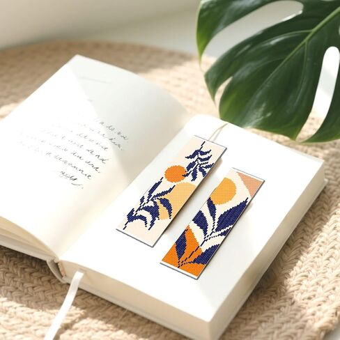 FREEBLOSS 12 Set Cross Stitch Bookmark Kit 11 CT Stamped Cross Stitch Kit DIY Embroidery Bookmark Kits for Adult Beginners with Instructions 6 x 20 cm/8" x 2.4", Bohemia Pattern in Kuwait