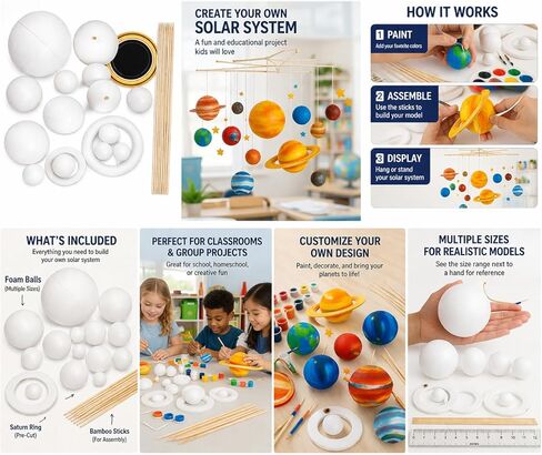 Solar System Craft Kit – Made in USA - DIY Planet Model Set with Foam Balls & Bamboo Sticks for School Projects, Crafts & Creative Activities (23 Pieces) in Saudi Arabia