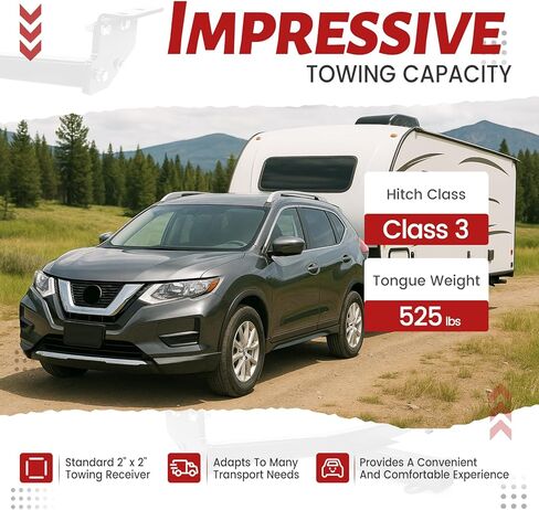 ECOTRIC 2" Class 3 Tow Trailer Hitch Receiver Compatible with 2008-2020 Nissan Rogue Models 2014 2015 Nissan Rogue Select Square Steel Rear Trailer Tow Hitch Receiver Powder Coated Black in Kuwait