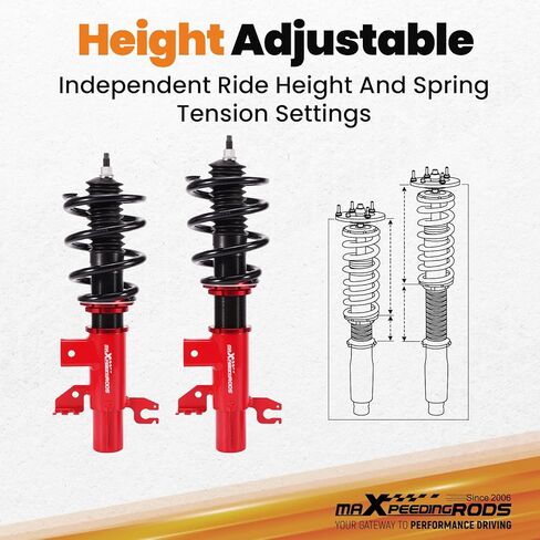 maxpeedingrods Coilovers for Dodge Dart FWD 2013-2016، طقم تعليق Coilovers قابل للتعديل للارتفاع، دعامات ممتصة للصدمات معدة مسبقًا، طقم خفض أحمر in Kuwait