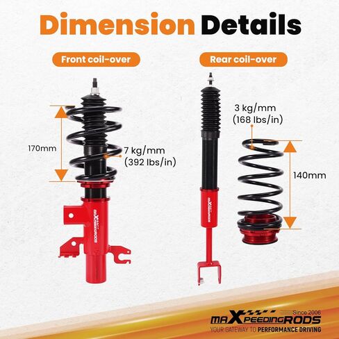maxpeedingrods Coilovers for Dodge Dart FWD 2013-2016، طقم تعليق Coilovers قابل للتعديل للارتفاع، دعامات ممتصة للصدمات معدة مسبقًا، طقم خفض أحمر in Kuwait