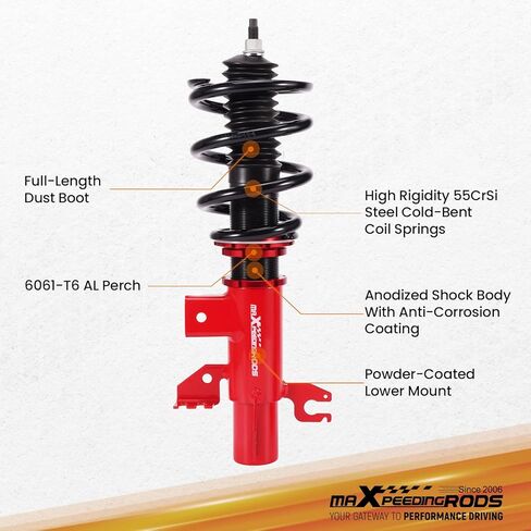 maxpeedingrods Coilovers for Dodge Dart FWD 2013-2016، طقم تعليق Coilovers قابل للتعديل للارتفاع، دعامات ممتصة للصدمات معدة مسبقًا، طقم خفض أحمر in Kuwait
