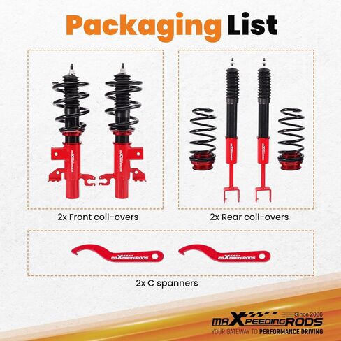 maxpeedingrods Coilovers for Dodge Dart FWD 2013-2016، طقم تعليق Coilovers قابل للتعديل للارتفاع، دعامات ممتصة للصدمات معدة مسبقًا، طقم خفض أحمر in Kuwait