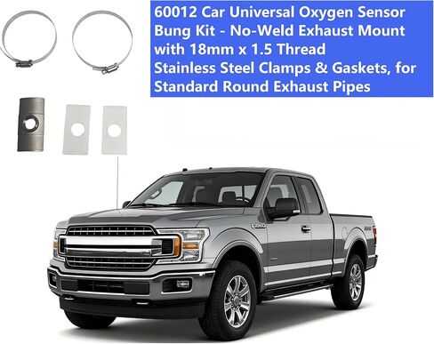 60012 Car Universal Oxygen Sensor Bung Kit - No-Weld Exhaust Mount with 18mm x 1.5 Thread, Stainless Steel Clamps & Gaskets, for Standard Round Exhaust Pipes in Saudi Arabia