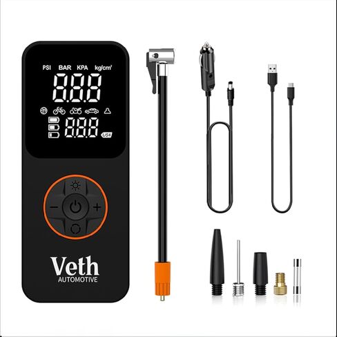 VT-05 Portable Air Compressor, 150 PSI Tire Inflator, Digital Cordless Air Pump with 2500mAhx3 Battery, LED Display, Auto Shut-Off, Fast Inflation for Car, Motorcycle, Bike, Balls in Kuwait