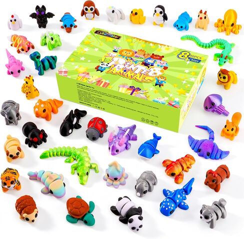 40PCS 3D Printed Animals, Articulated Fidget Sensory Toys Inside for Party Favors, Classroom Prizes, Birthday Goodie Bag Stuffers in Saudi Arabia