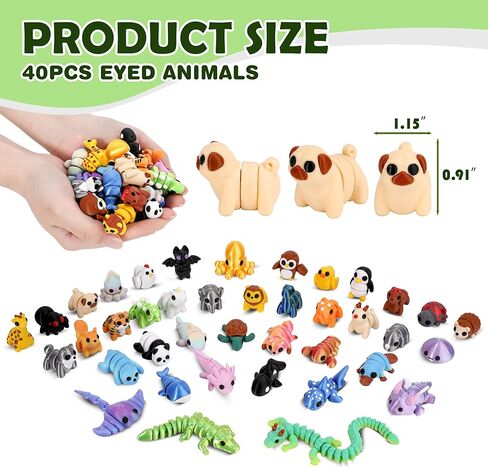 40PCS 3D Printed Animals, Articulated Fidget Sensory Toys Inside for Party Favors, Classroom Prizes, Birthday Goodie Bag Stuffers in Saudi Arabia