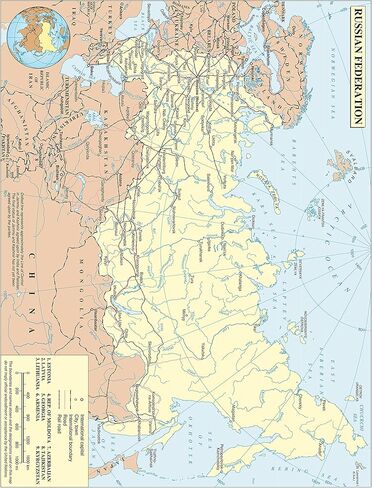 Palmetto Posters 24x31 Laminated Poster: Large political map of russia with roads railroads and major cities in Saudi Arabia
