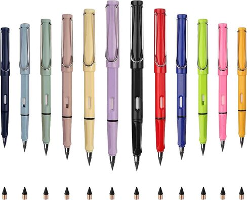 12 Sets Forever Pencil, Infinity Pencils for Writing Drawing Sketching, Everlasting Pencil for Home Office School (12 Pens + 12 Erasers + 12 Replaceable Nibs) in Saudi Arabia