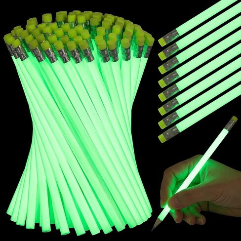 50 Pack Glow in the Dark Pencils Bulk Fun Green Fluorescent Glow Writing Pencil with Eraser Drawing Stationery for Classroom Student Kid Homework School Reward Supplies Party Favors Gifts in Saudi Arabia
